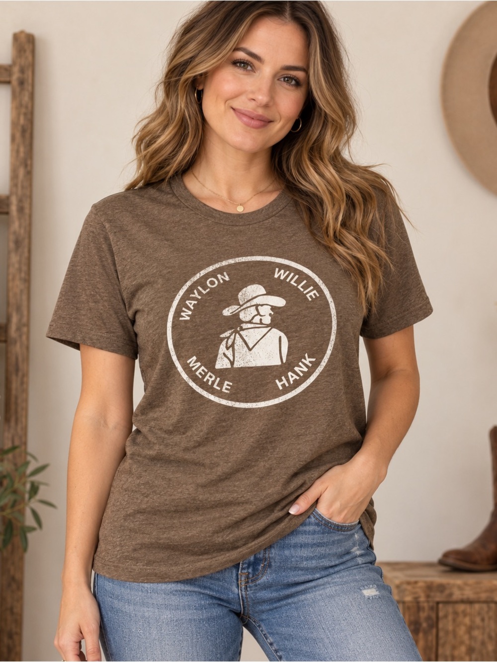 Bella Canvas Brown Short-Sleeve Waylon, Willie, Merle and Hank Classic Country L